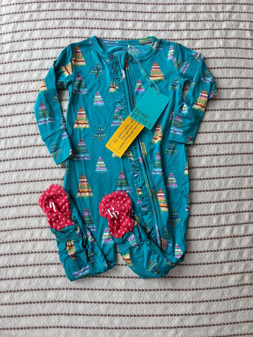 Posh Peanut Teal Holiday Tree Footed One-Piece
